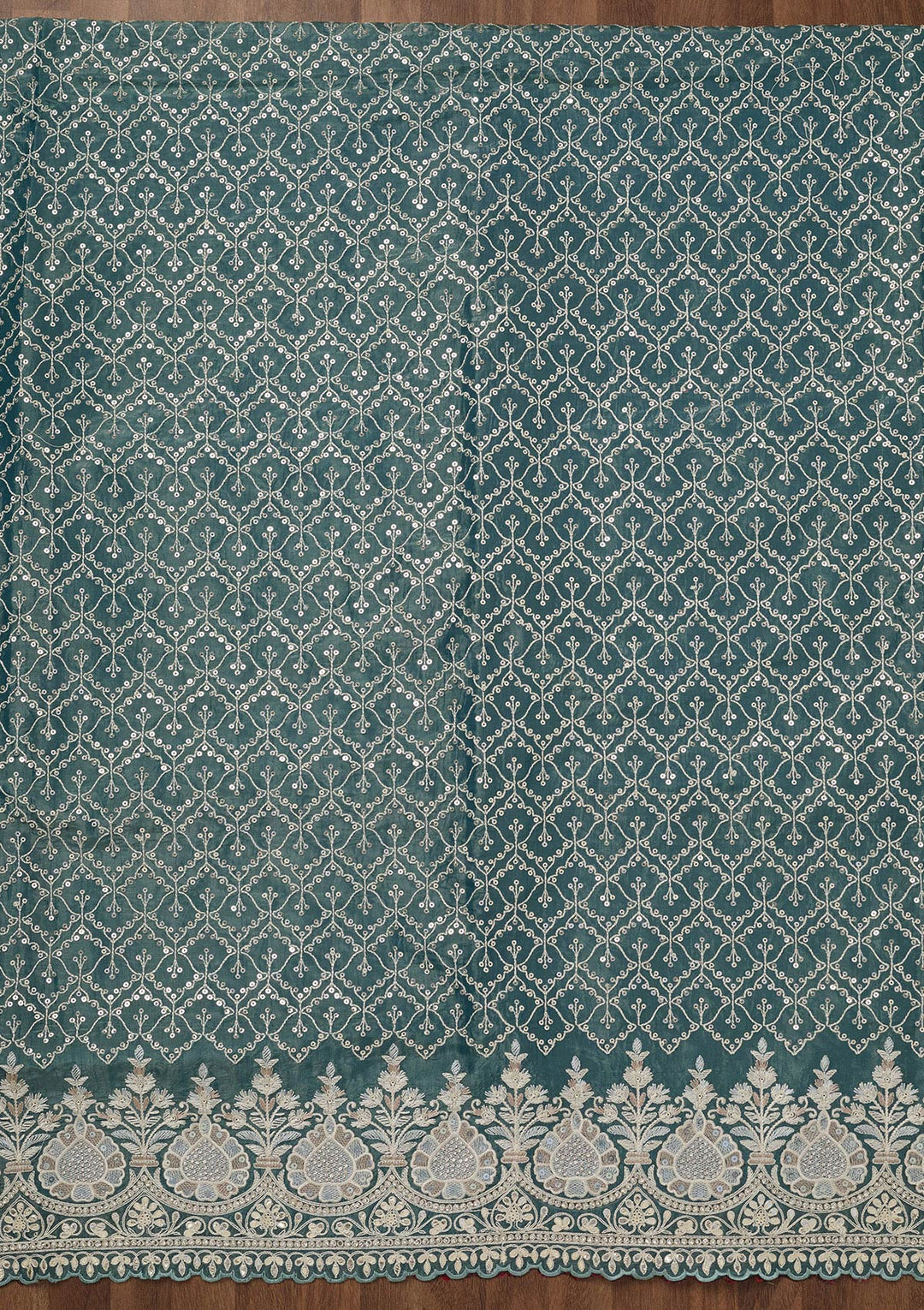 Rama Green Zariwork Semi Crepe Unstitched Salwar Suit-Koskii