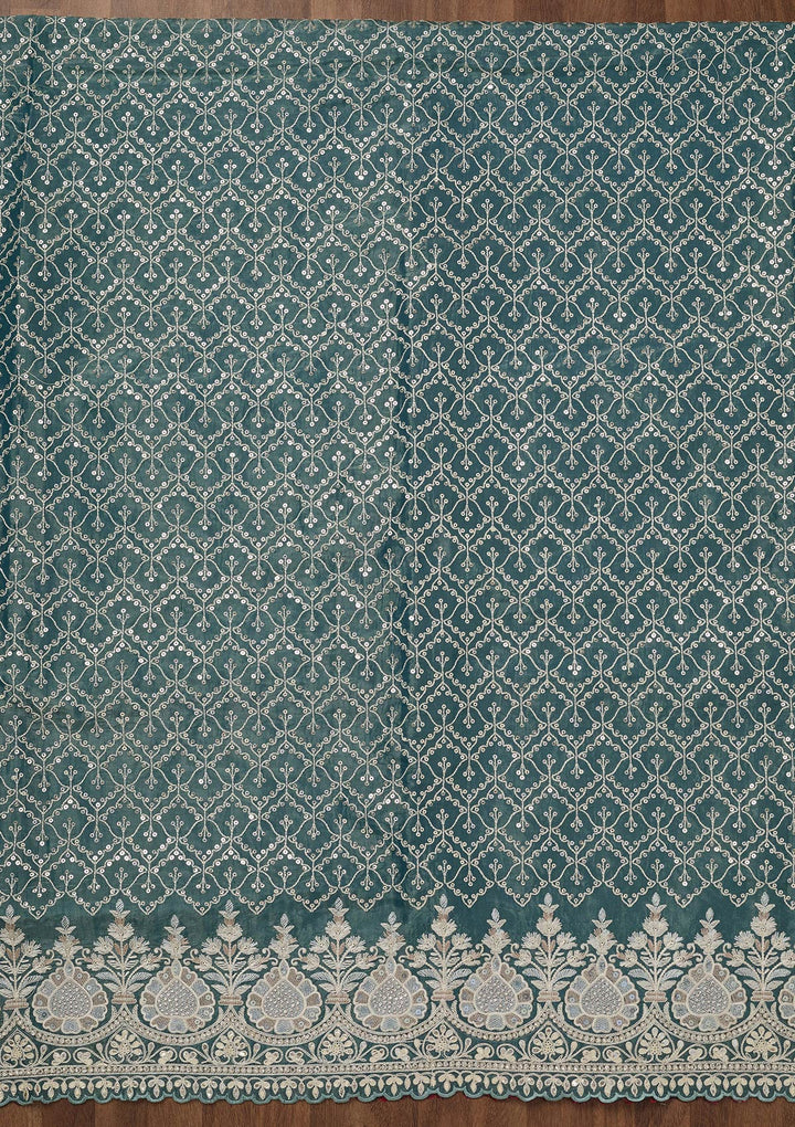 Rama Green Zariwork Semi Crepe Unstitched Salwar Suit-Koskii