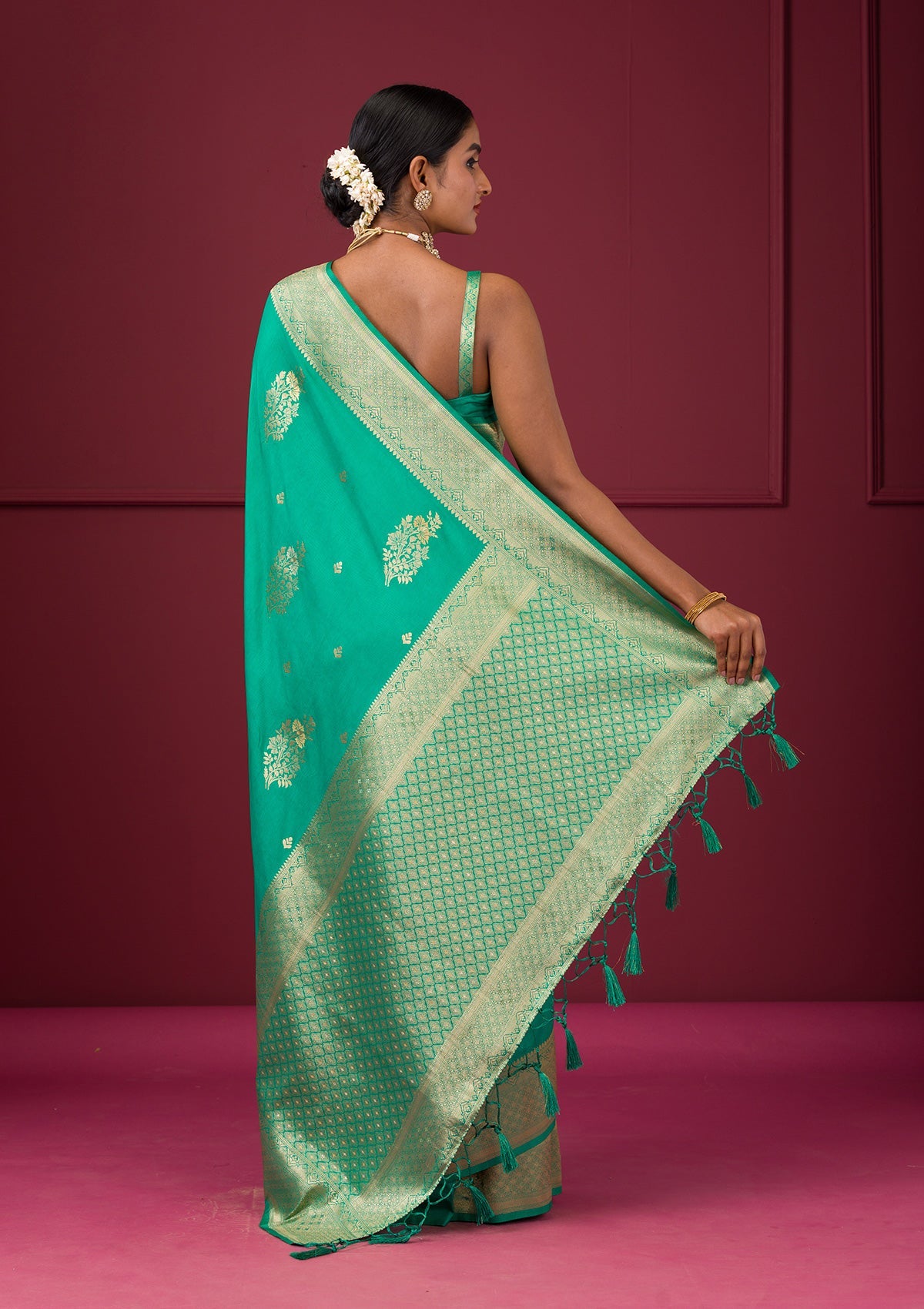 Rama Green Zariwork Soft Silk Saree-Koskii