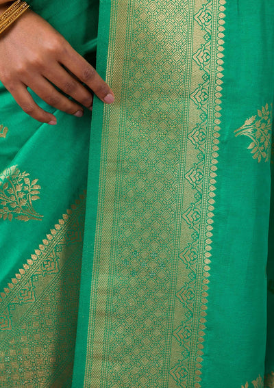 Rama Green Zariwork Soft Silk Saree-Koskii