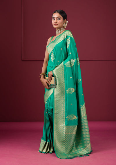 Rama Green Zariwork Soft Silk Saree-Koskii