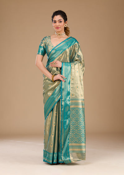 Rama Green Zariwork Tissue Saree