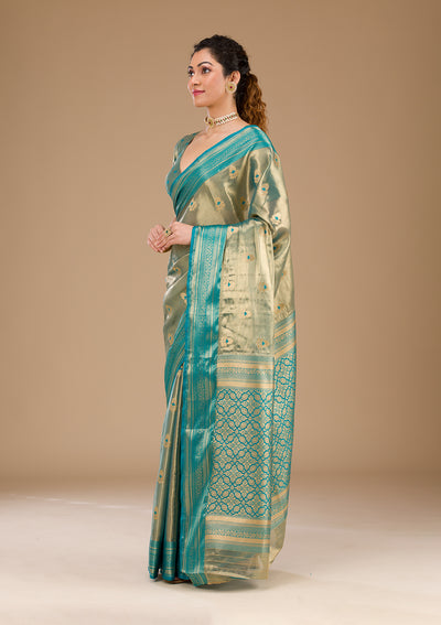 Rama Green Zariwork Tissue Saree