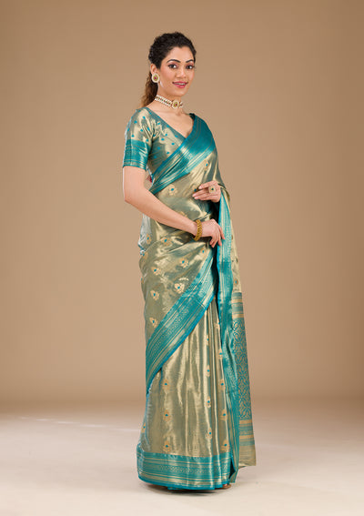 Rama Green Zariwork Tissue Saree