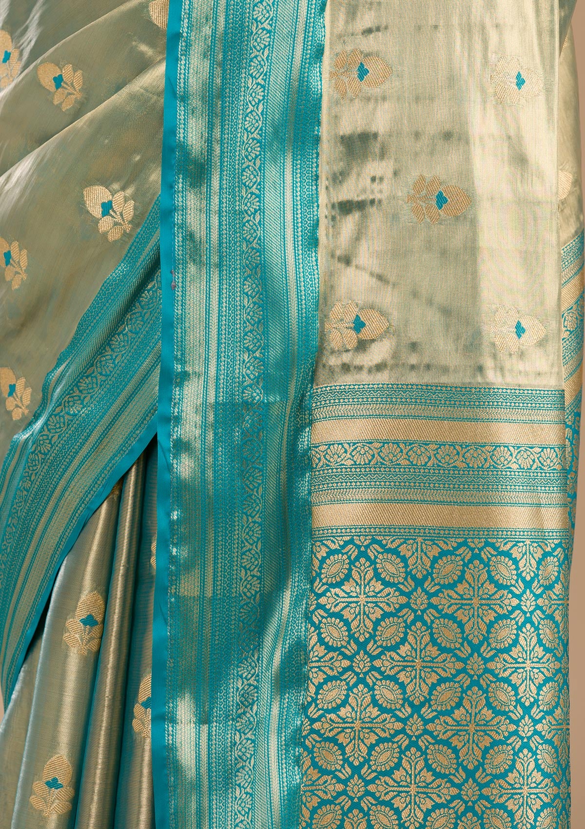 Rama Green Zariwork Tissue Saree