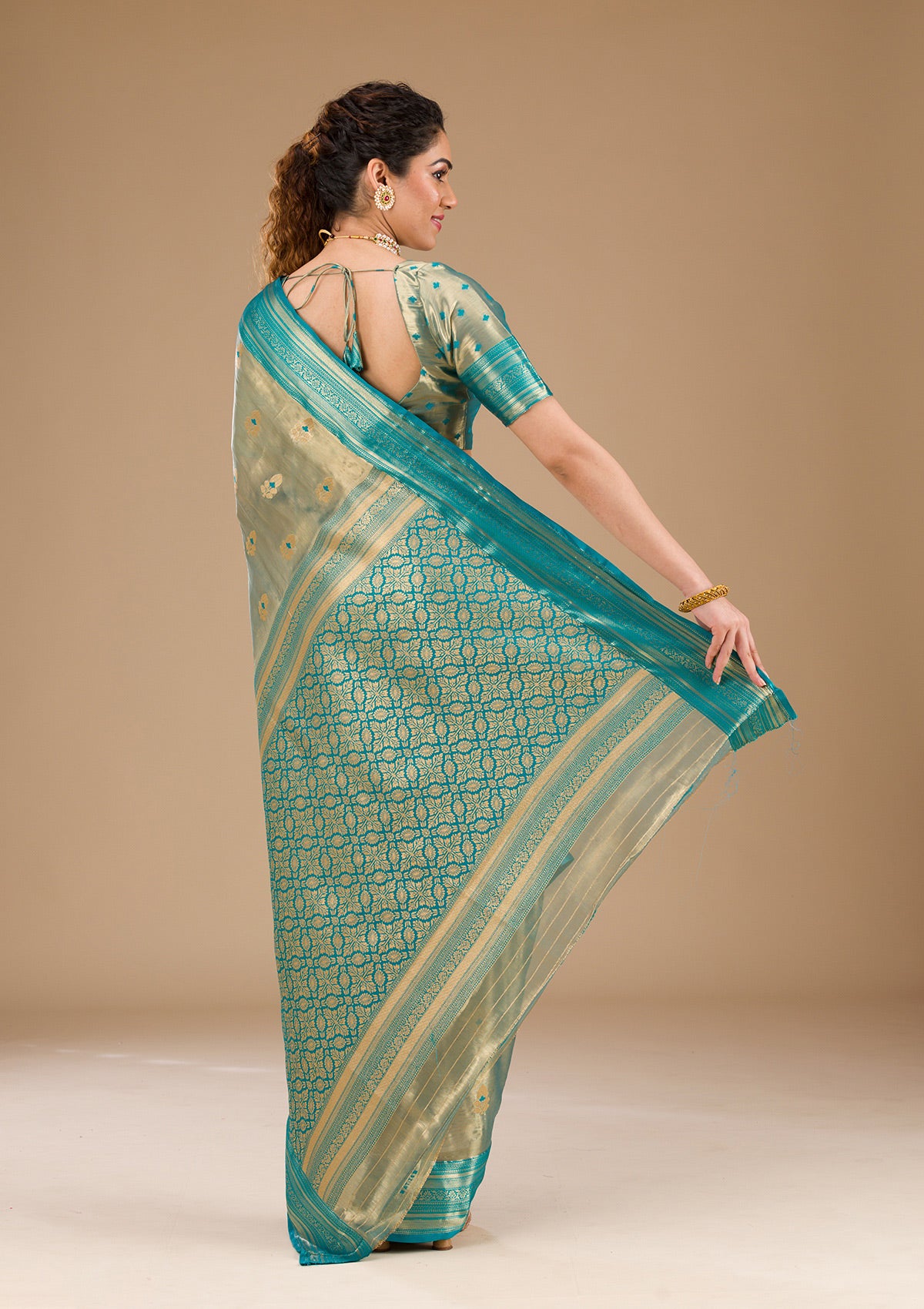 Rama Green Zariwork Tissue Saree