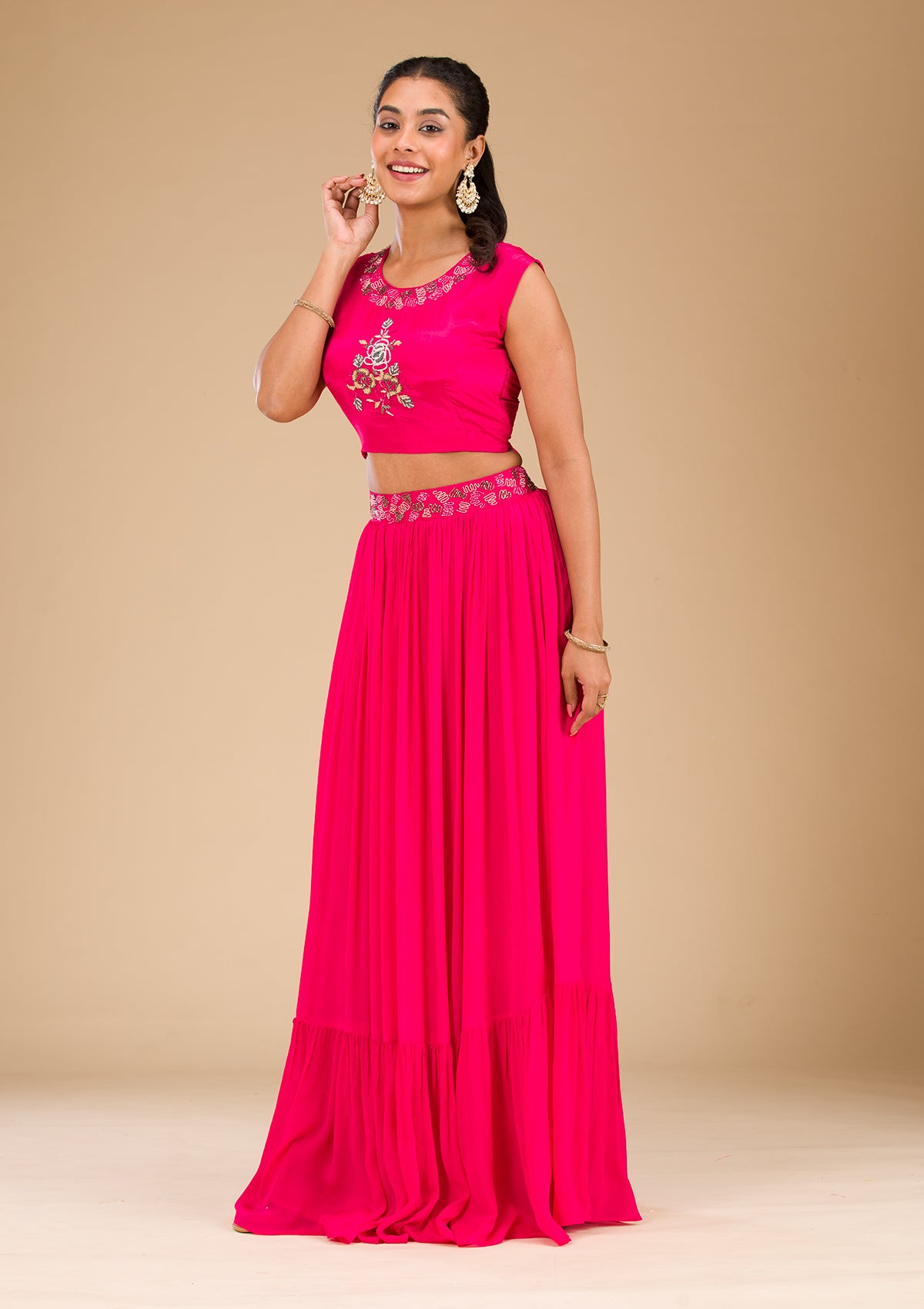 Rani Pink Cutdana Georgette Readymade Lehenga