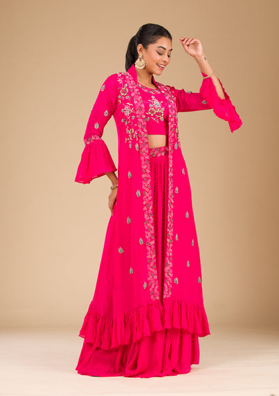 Rani Pink Cutdana Georgette Readymade Lehenga