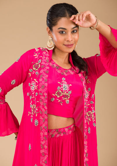 Rani Pink Cutdana Georgette Readymade Lehenga