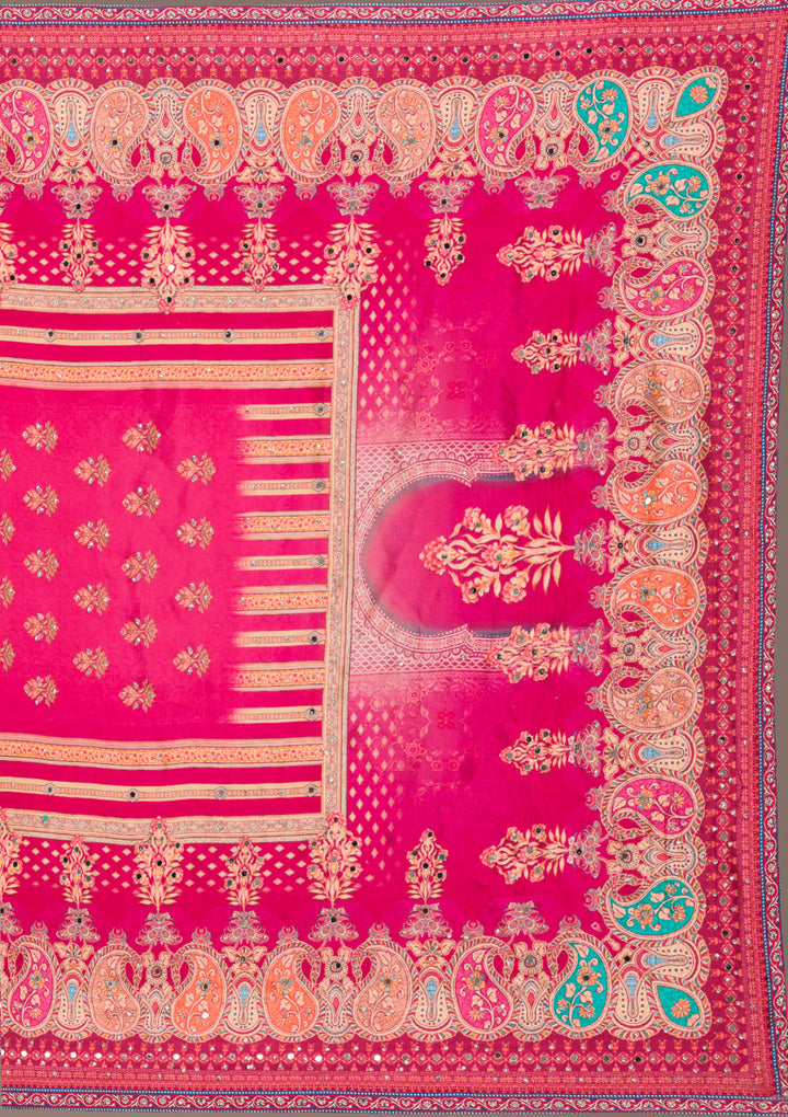 Rani Pink Mirrorwork Satin Readymade Lehenga