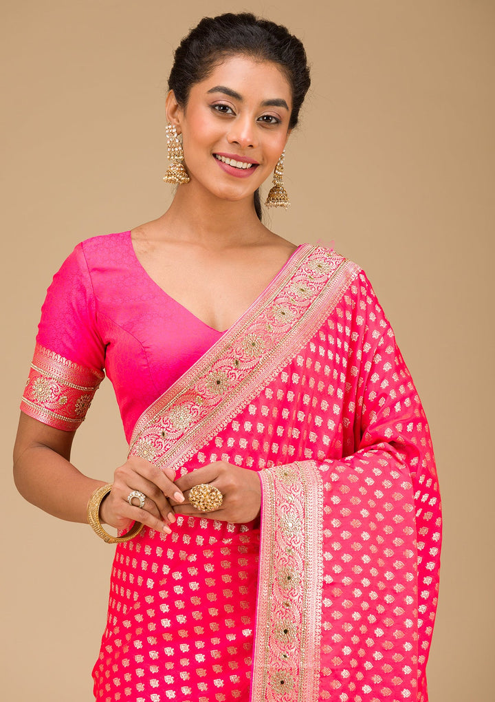 Rani Pink Stonework Art Silk Saree-Koskii