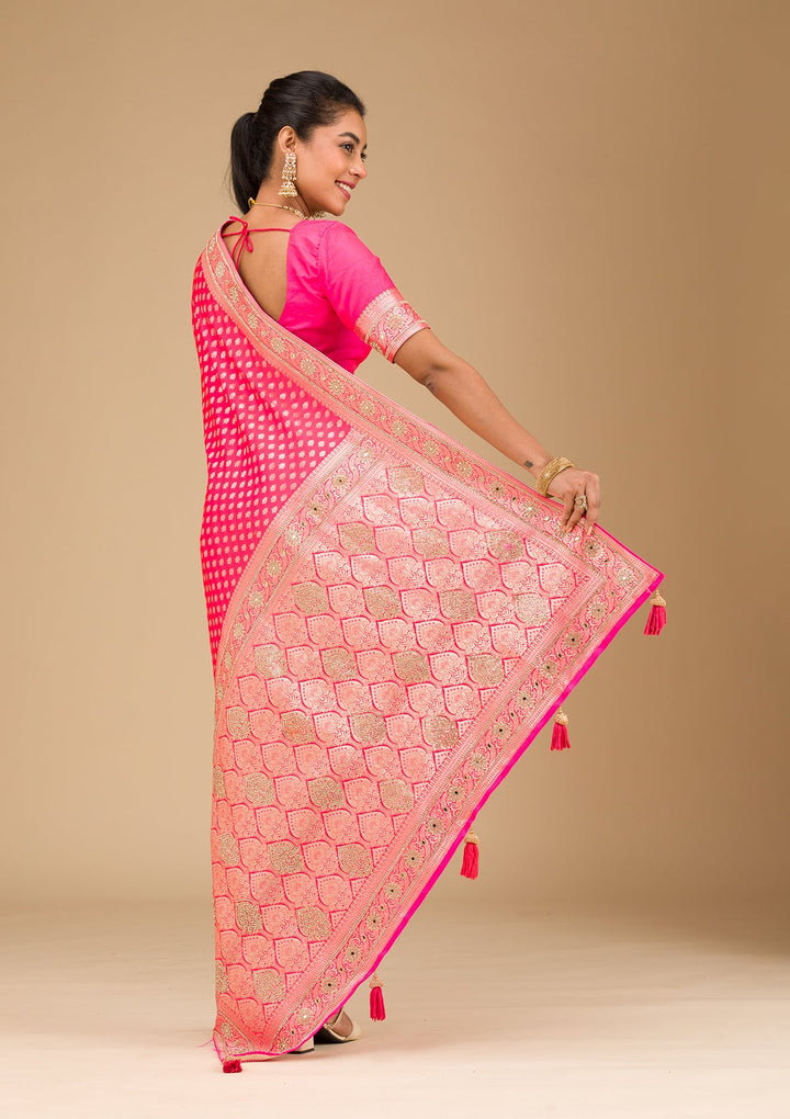 Rani Pink Stonework Art Silk Saree-Koskii