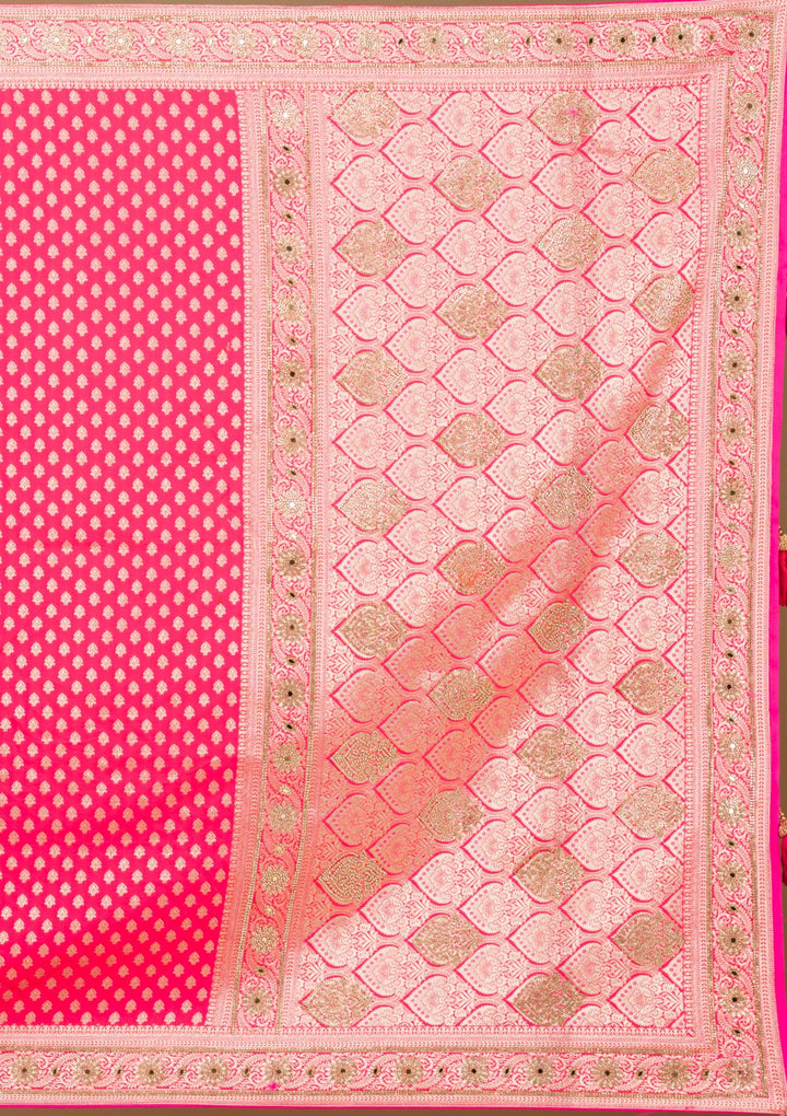 Rani Pink Stonework Art Silk Saree-Koskii