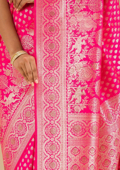 Rani Pink Stonework Art Silk Saree-Koskii