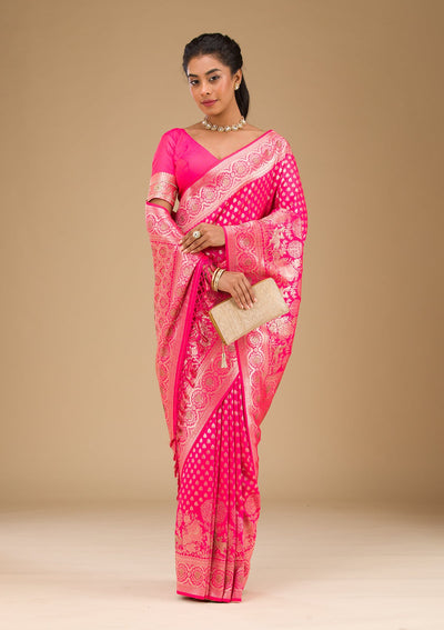 Rani Pink Stonework Art Silk Saree-Koskii