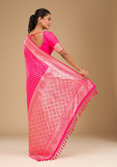 Rani Pink Stonework Art Silk Saree-Koskii