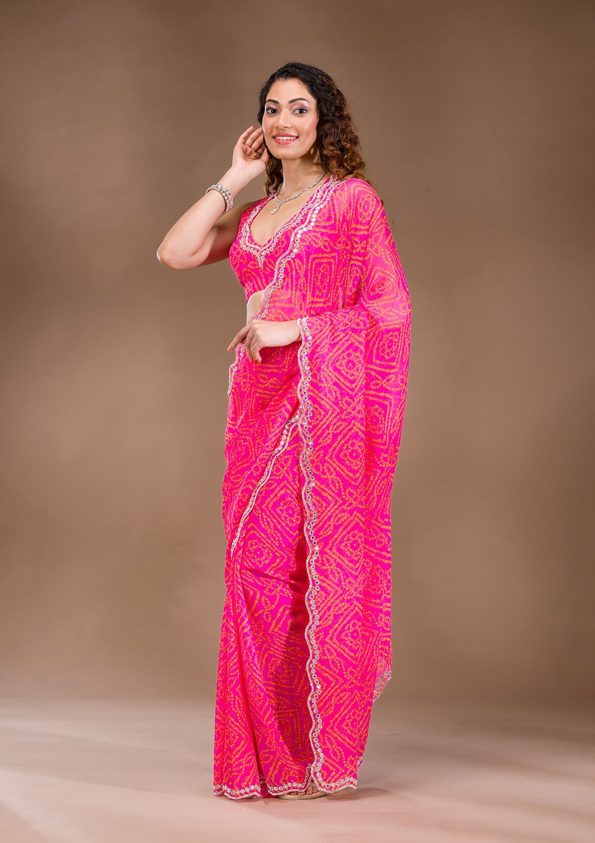 Rani Pink Stonework Georgette Saree-Koskii