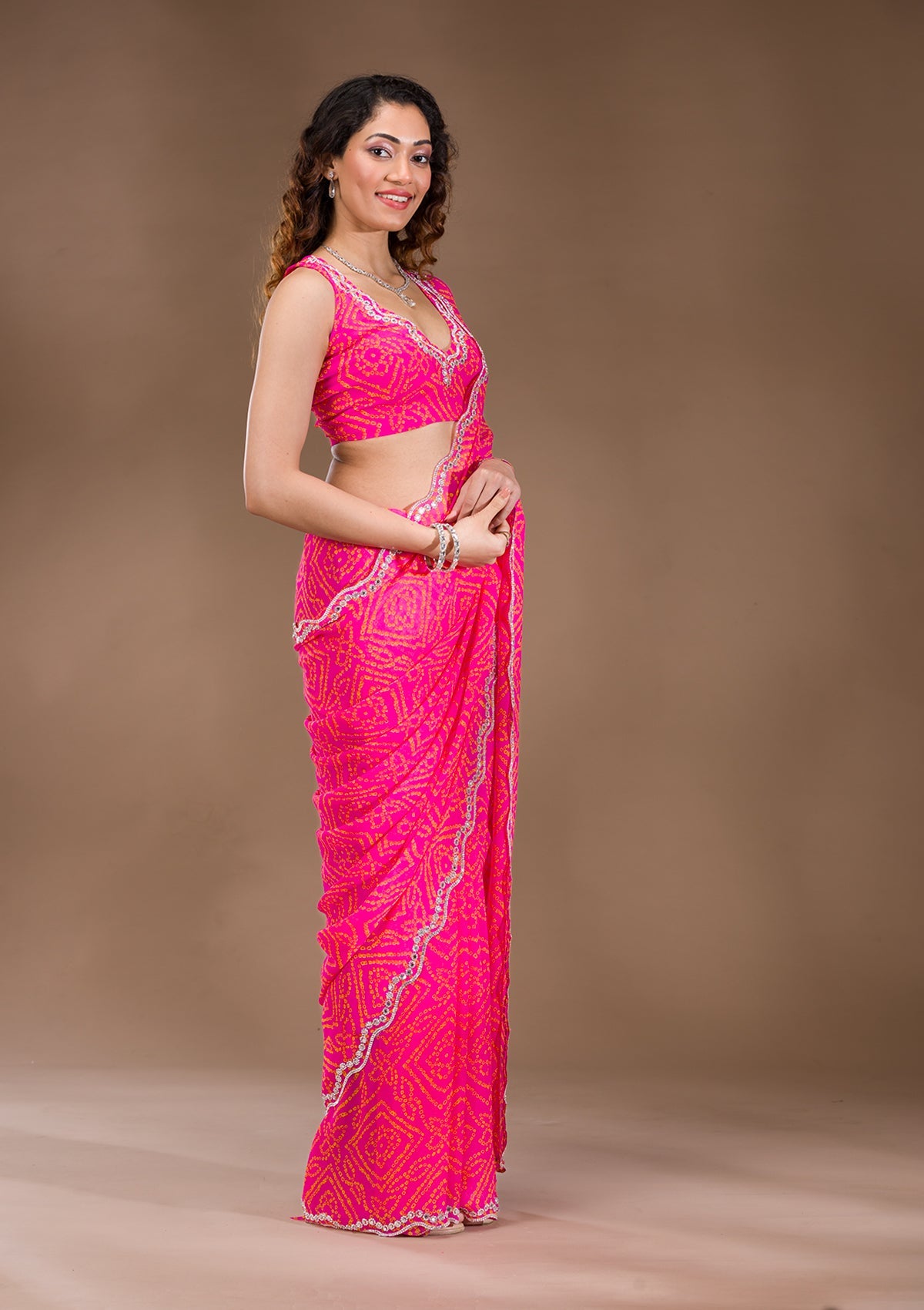 Rani Pink Stonework Georgette Saree-Koskii