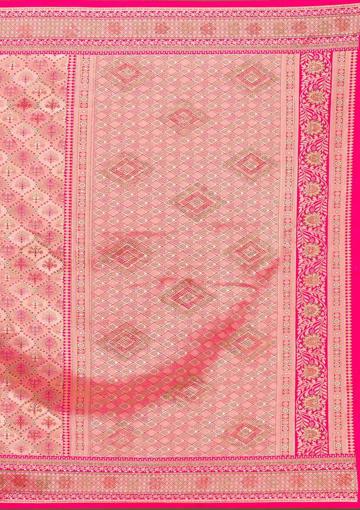 Rani Pink Swarovski Raw Silk Saree-Koskii