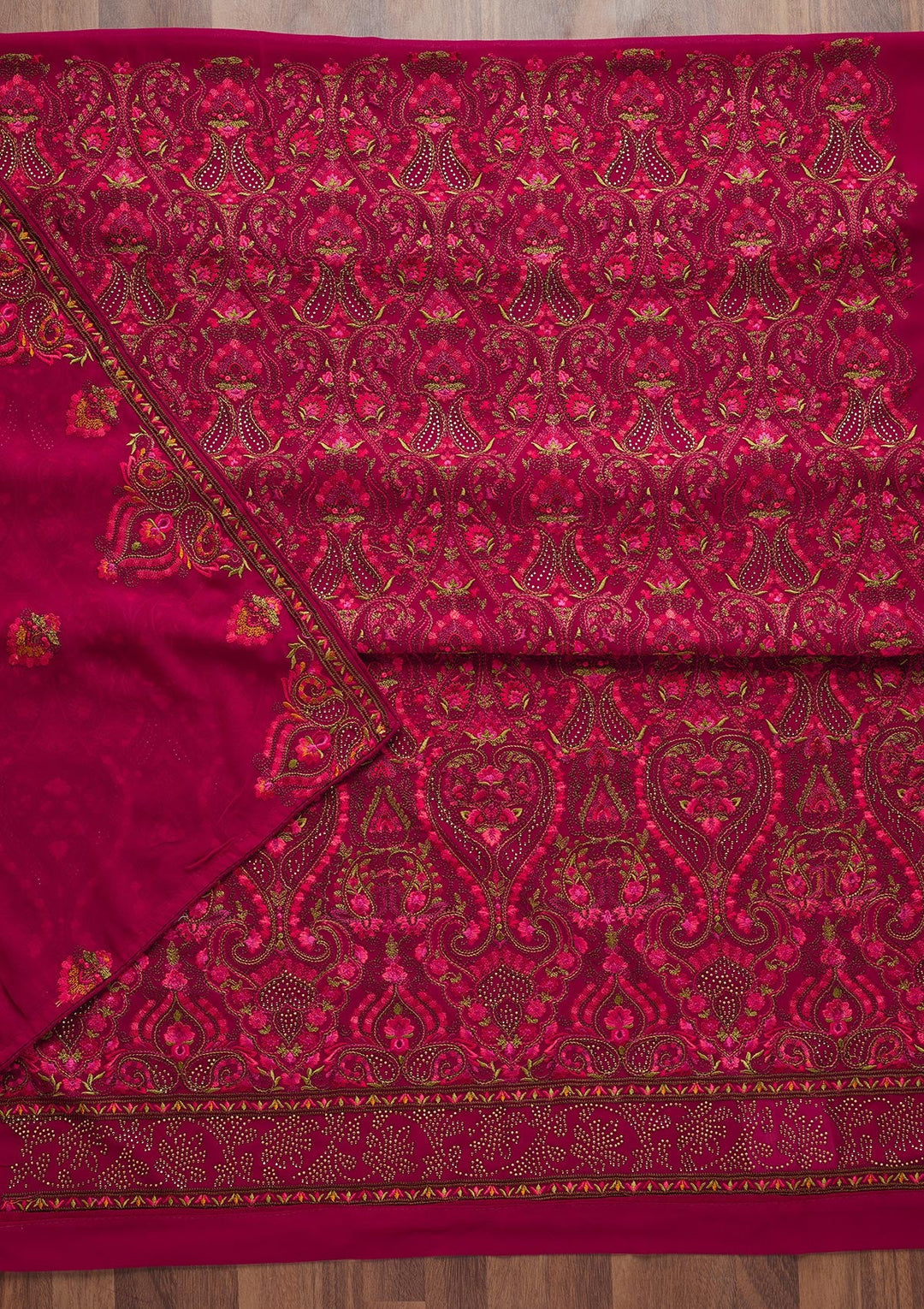 Rani Pink Threadwork Georgette Semi-Stitched SalwarKameez - Koskii