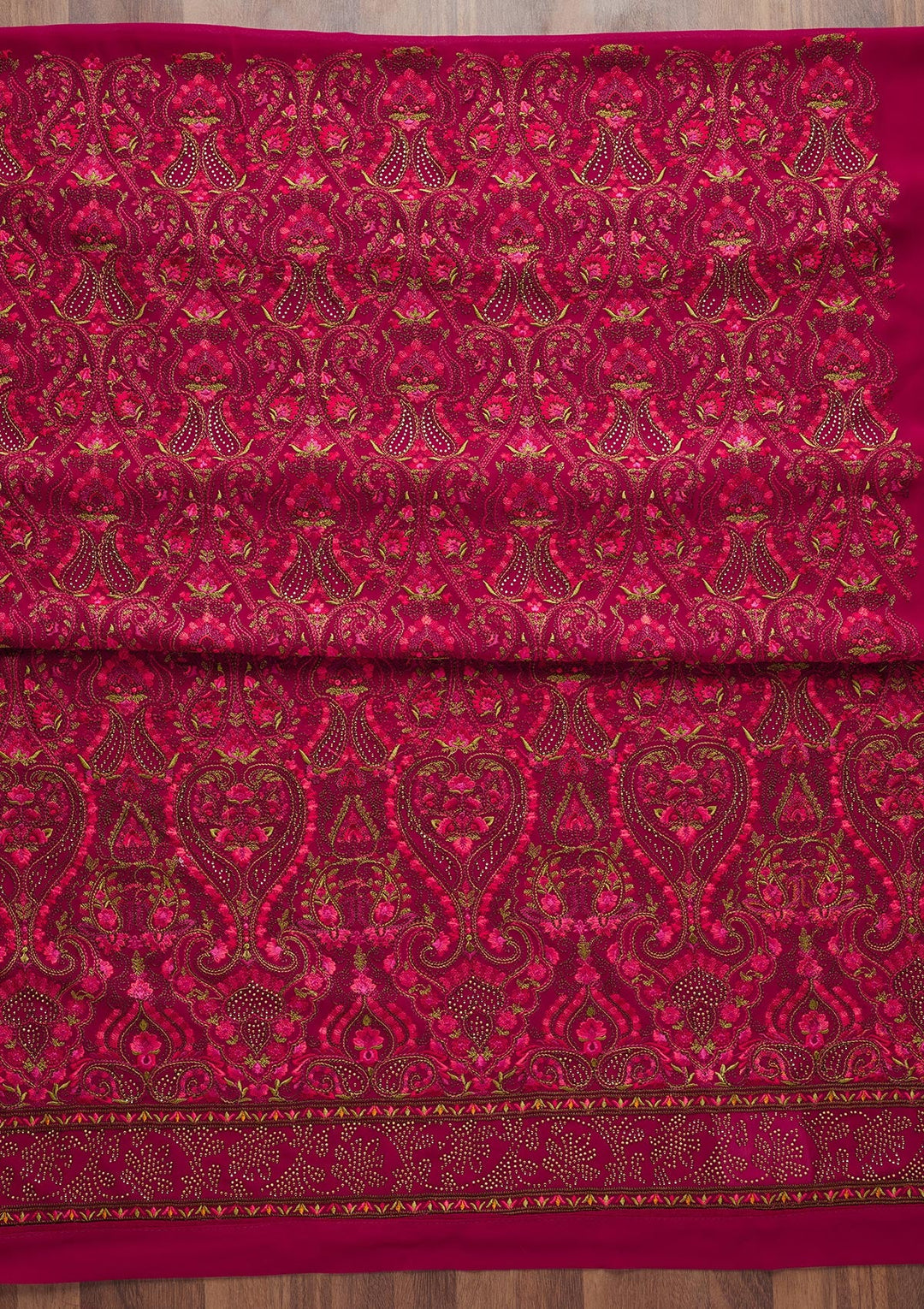 Rani Pink Threadwork Georgette Semi-Stitched SalwarKameez - Koskii
