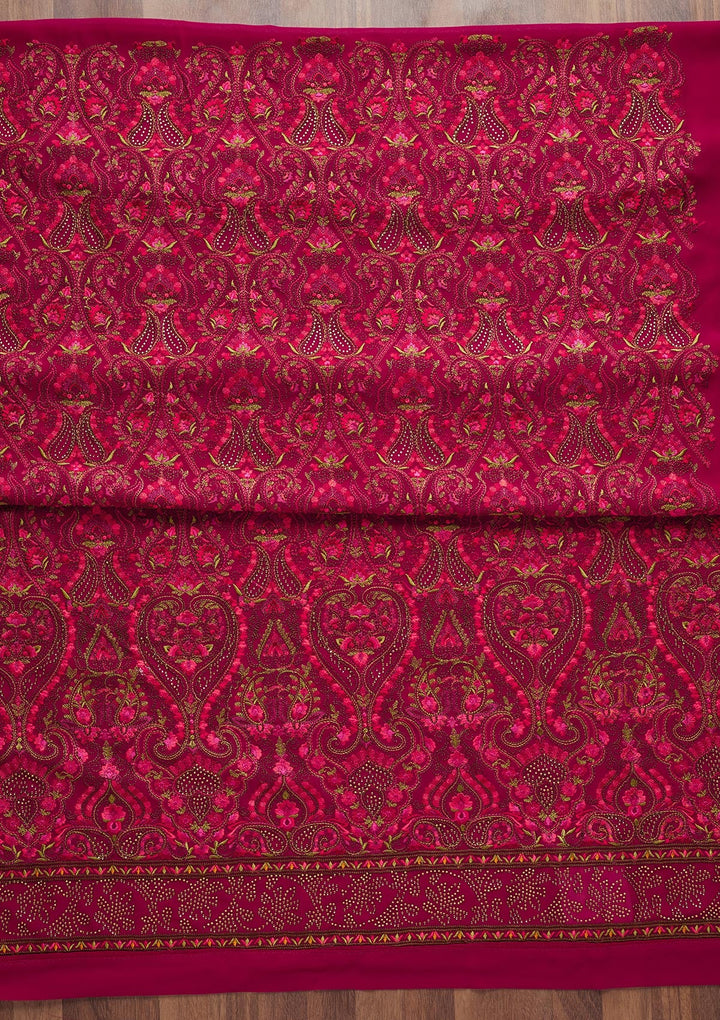 Rani Pink Threadwork Georgette Semi-Stitched SalwarKameez - Koskii