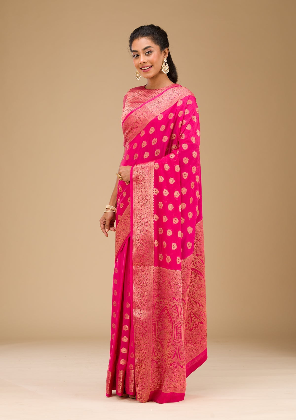 Rani Pink Zariwork Art Silk Saree-Koskii