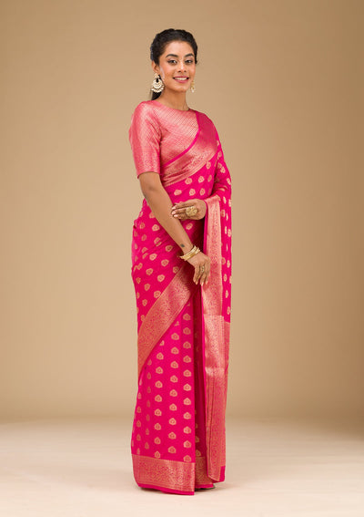 Rani Pink Zariwork Art Silk Saree-Koskii