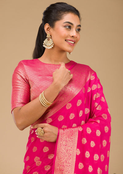 Rani Pink Zariwork Art Silk Saree-Koskii