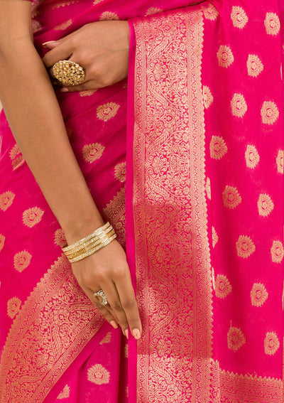 Rani Pink Zariwork Art Silk Saree-Koskii