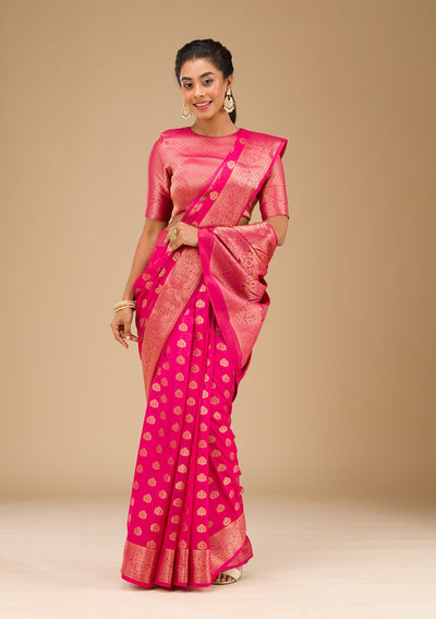 Rani Pink Zariwork Art Silk Saree-Koskii