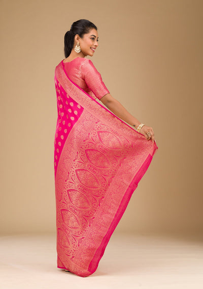 Rani Pink Zariwork Art Silk Saree-Koskii