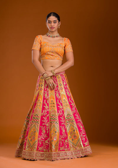 Rani Pink Zariwork Banarasi Readymade Lehenga-Koskii