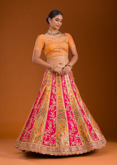 Rani Pink Zariwork Banarasi Readymade Lehenga-Koskii