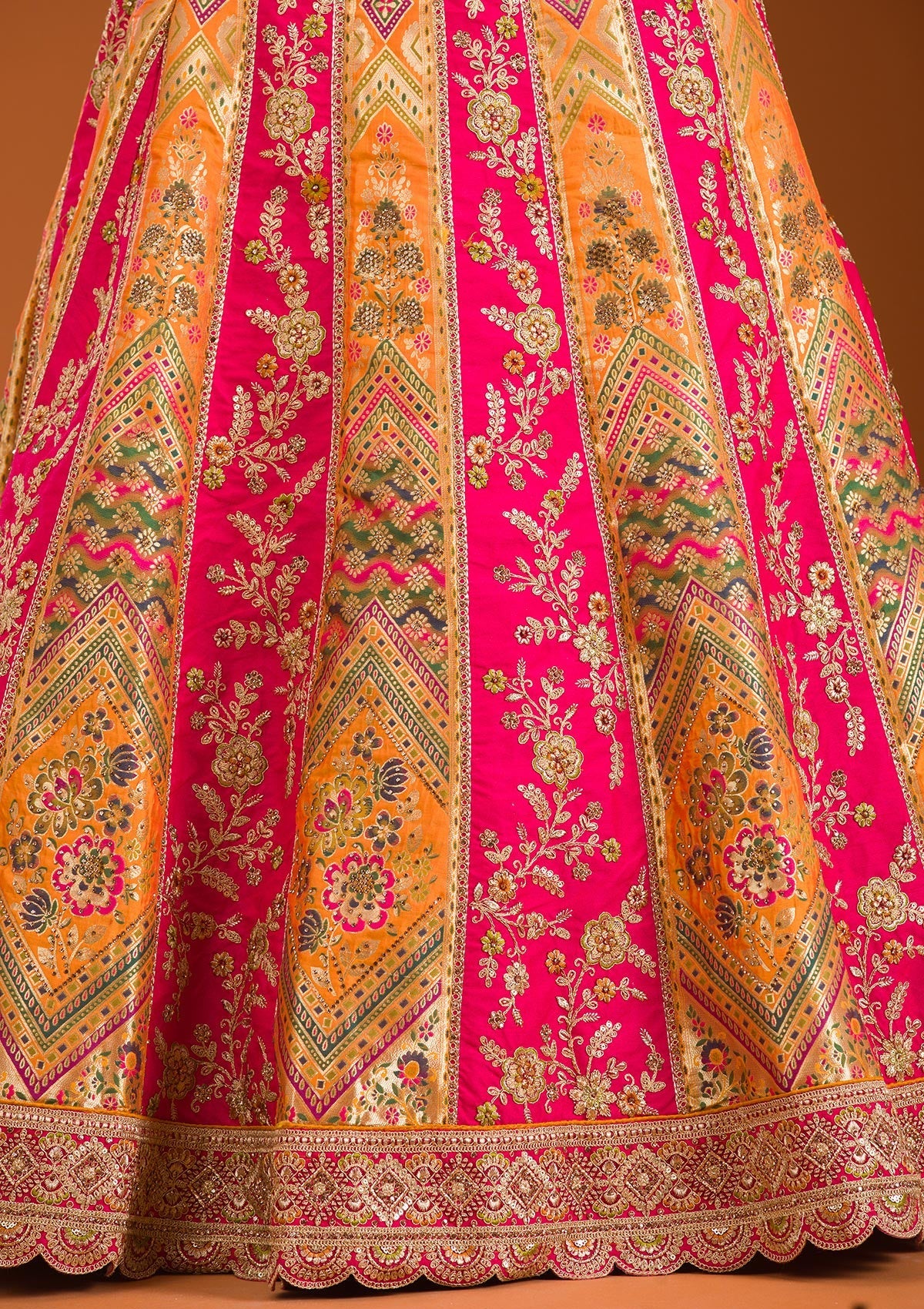 Rani Pink Zariwork Banarasi Readymade Lehenga-Koskii