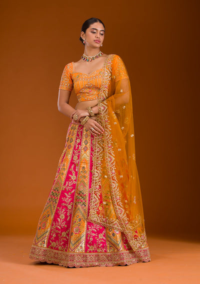 Rani Pink Zariwork Banarasi Readymade Lehenga-Koskii