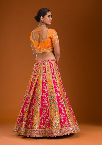 Rani Pink Zariwork Banarasi Readymade Lehenga-Koskii