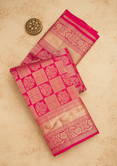 Rani Pink Zariwork Pure Silk Saree-Koskii