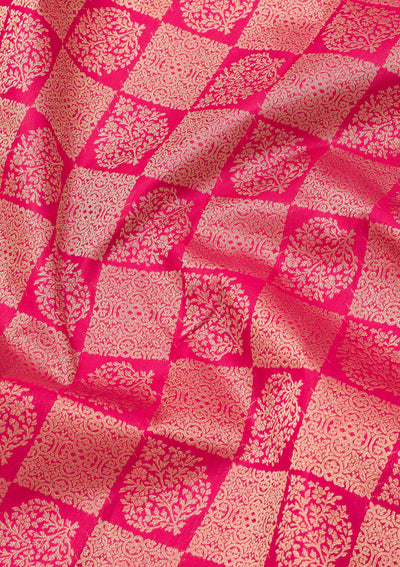 Rani Pink Zariwork Pure Silk Saree-Koskii