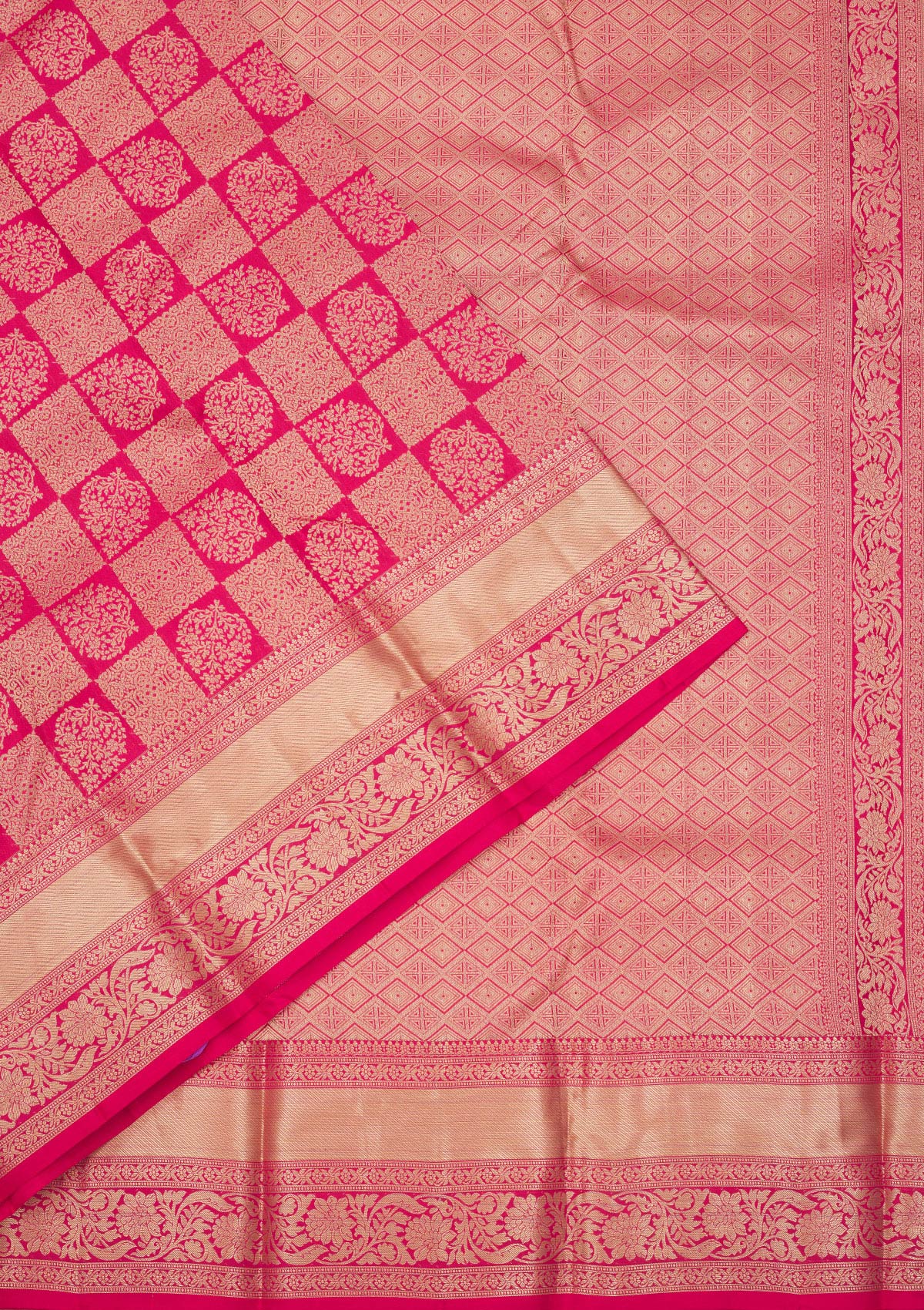 Rani Pink Zariwork Pure Silk Saree-Koskii