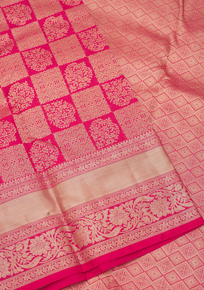 Rani Pink Zariwork Pure Silk Saree-Koskii