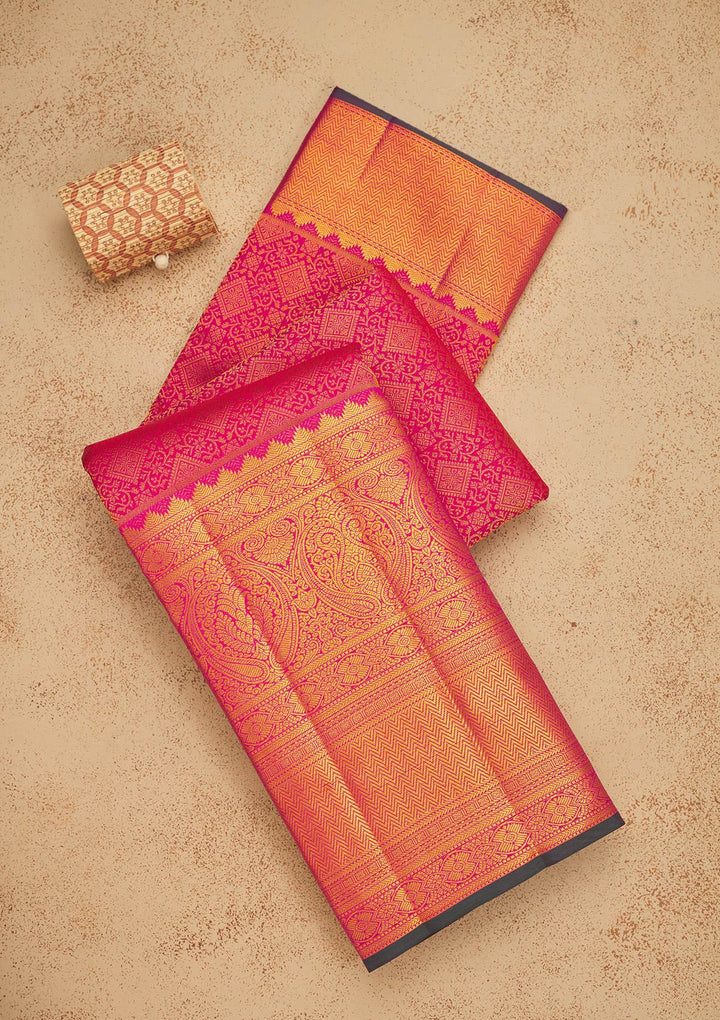 Rani Pink Zariwork Pure Silk Saree-Koskii