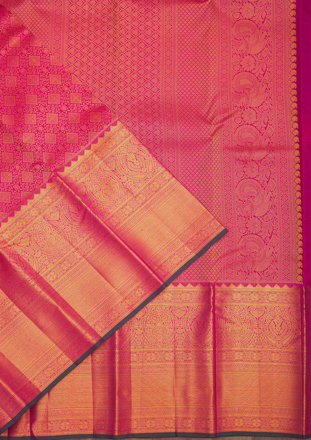 Rani Pink Zariwork Pure Silk Saree-Koskii