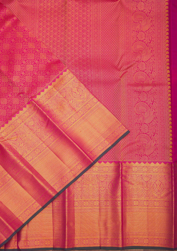 Rani Pink Zariwork Pure Silk Saree-Koskii