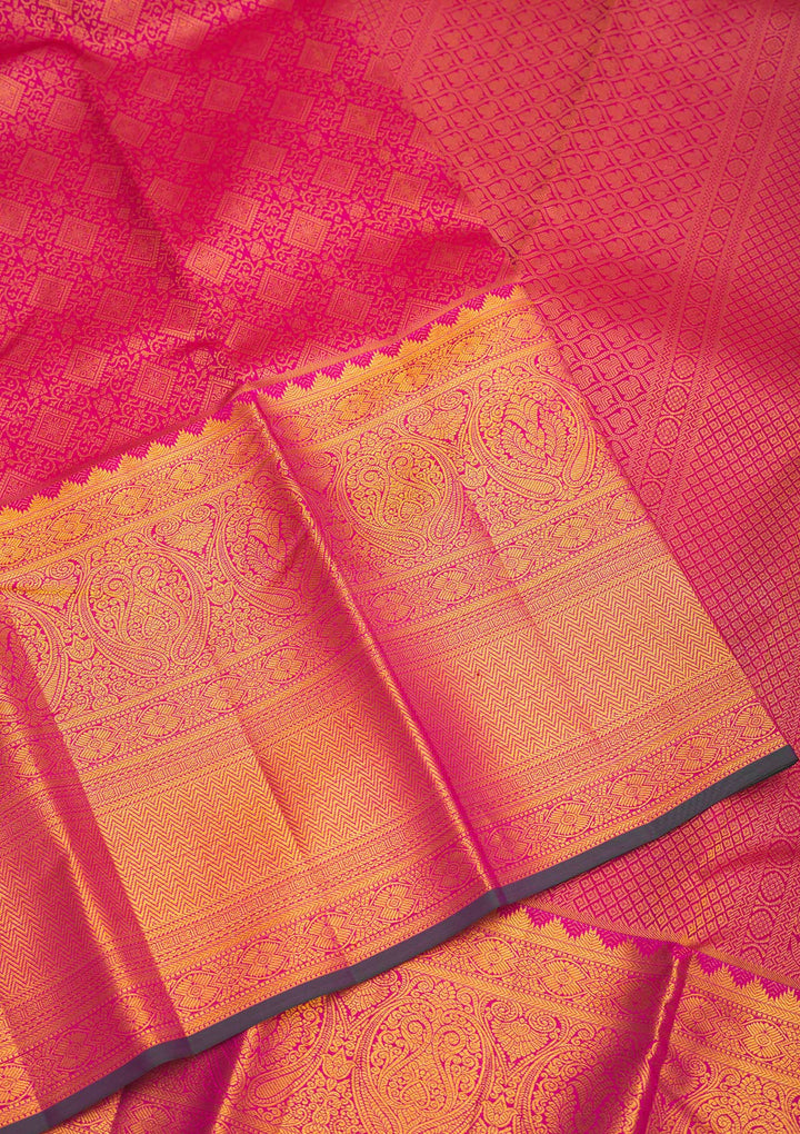 Rani Pink Zariwork Pure Silk Saree-Koskii