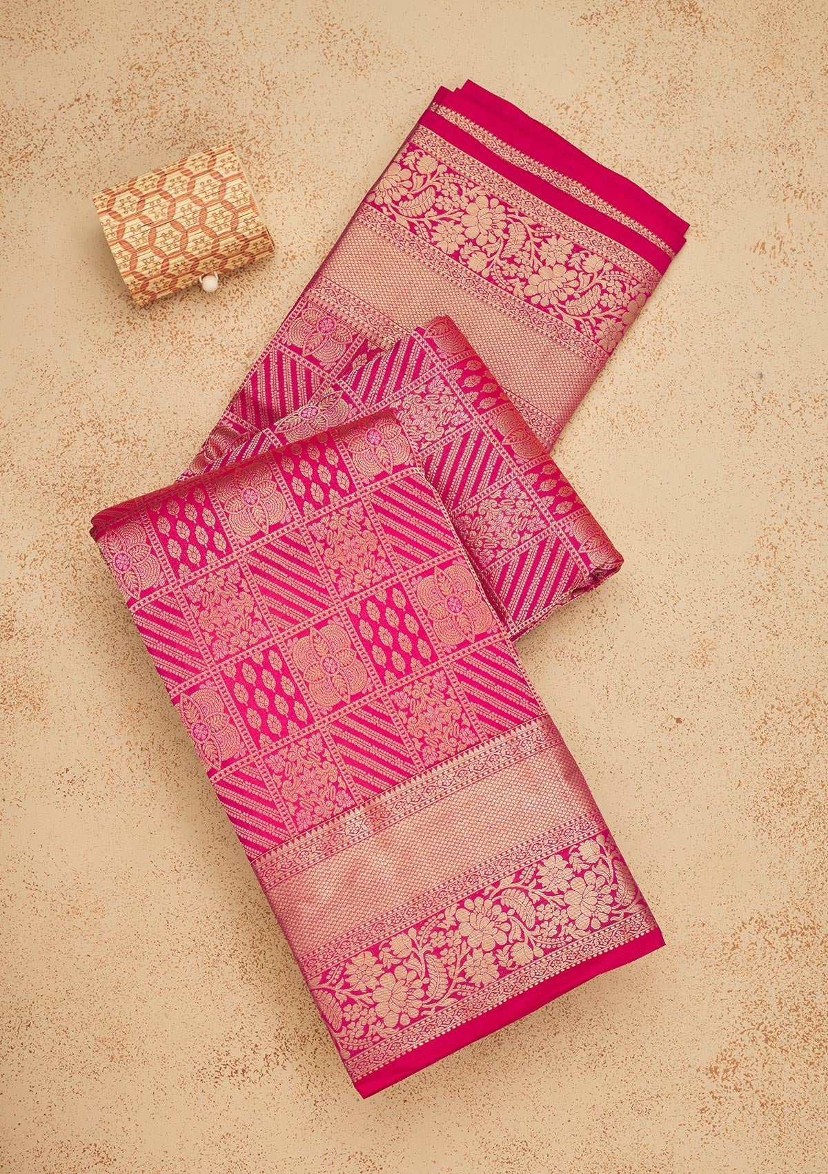 Rani Pink Zariwork Pure Silk Saree-Koskii