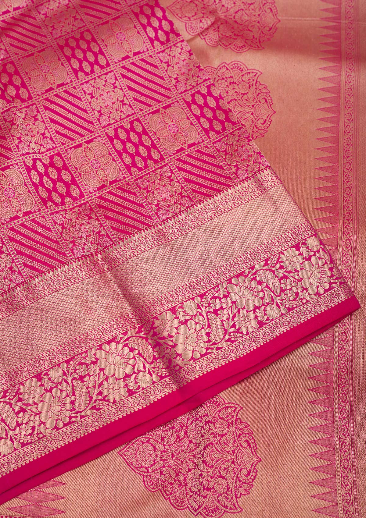 Rani Pink Zariwork Pure Silk Saree-Koskii