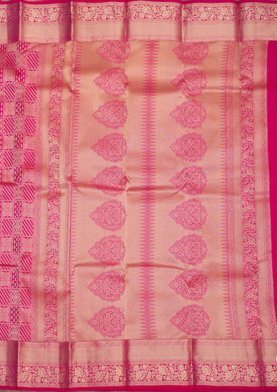 Rani Pink Zariwork Pure Silk Saree-Koskii