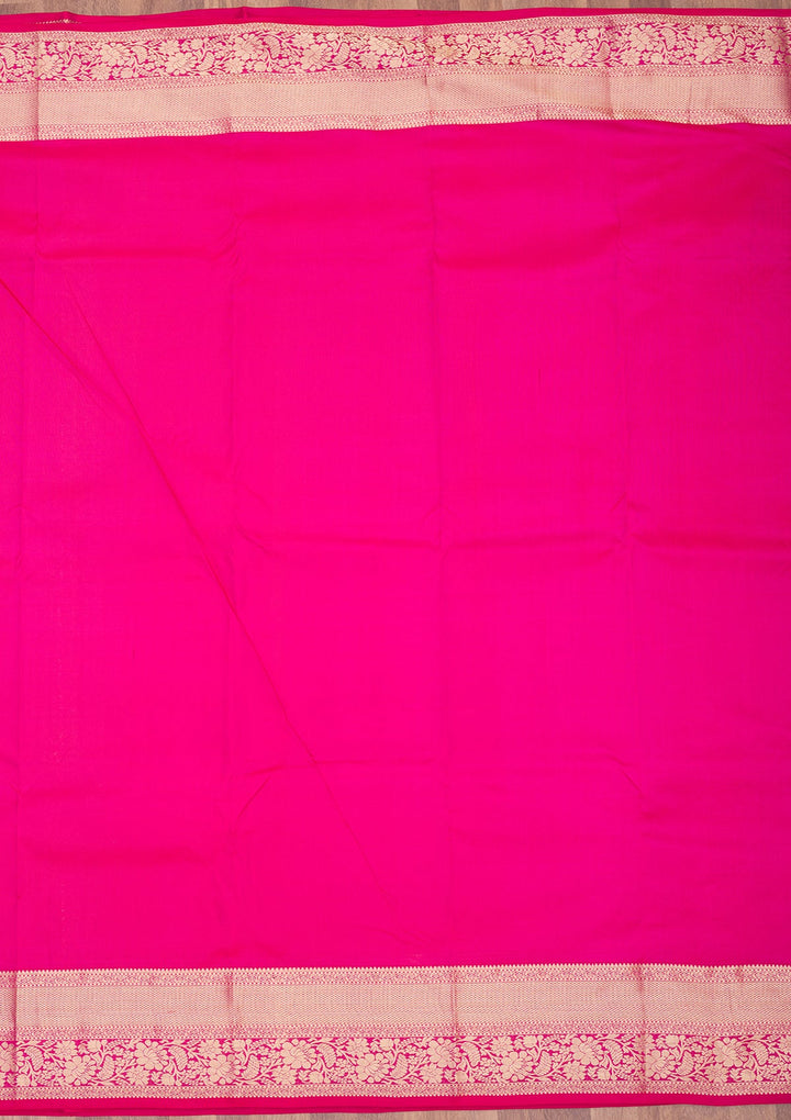 Rani Pink Zariwork Pure Silk Saree-Koskii
