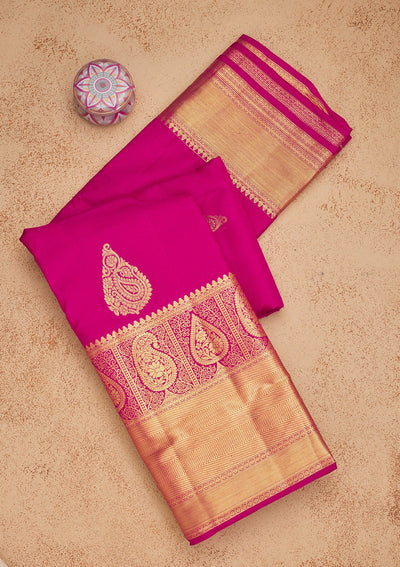 Rani Pink Zariwork Pure Silk Saree-Koskii